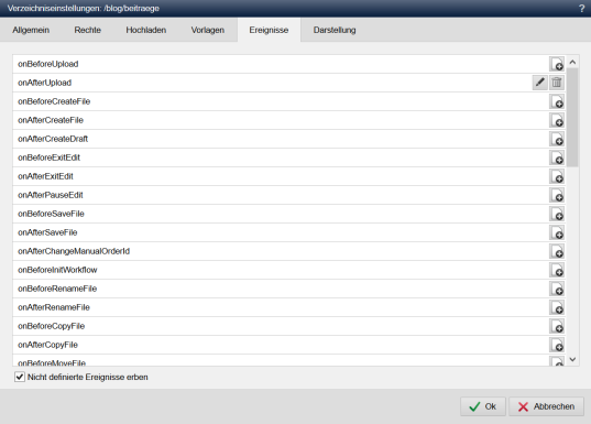 Verzeichniseinstellungen - Ereignisse