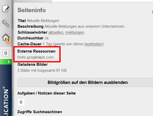 Externe datenschutzrelevante Ressourcen anzeigen
