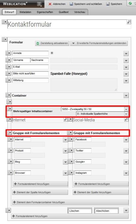 Formular-Editor zur Erstellung mehrspaltiger, komplexer Eingabe-Formulare