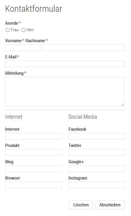 Das fertige, mit dem Weblication Editor erstellte Formular