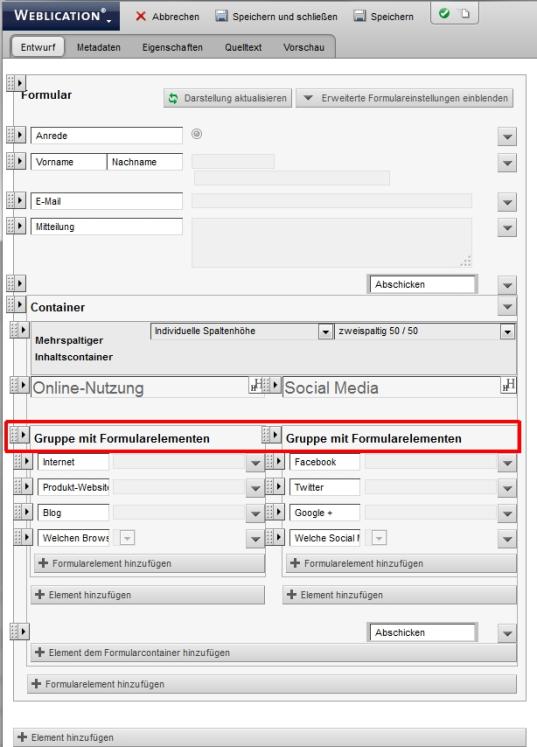 Formular-Editor für komplexe und gestaltete Formulare