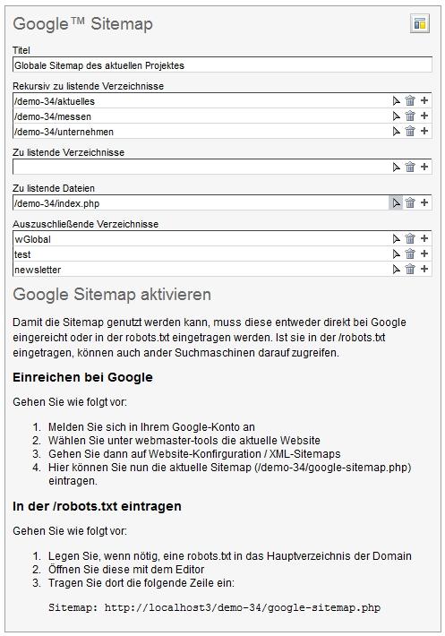 Konfiguration Google-Sitemap