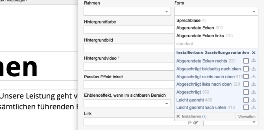 Formen für Inhaltsbereiche einstellen