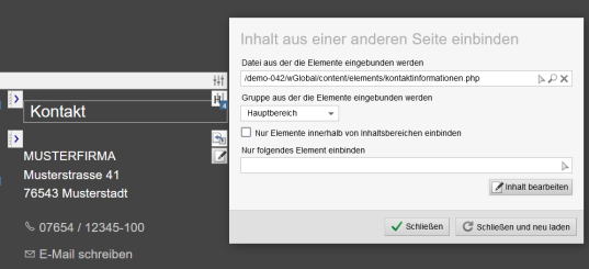 Inhalte aus anderen Seiten einbinden