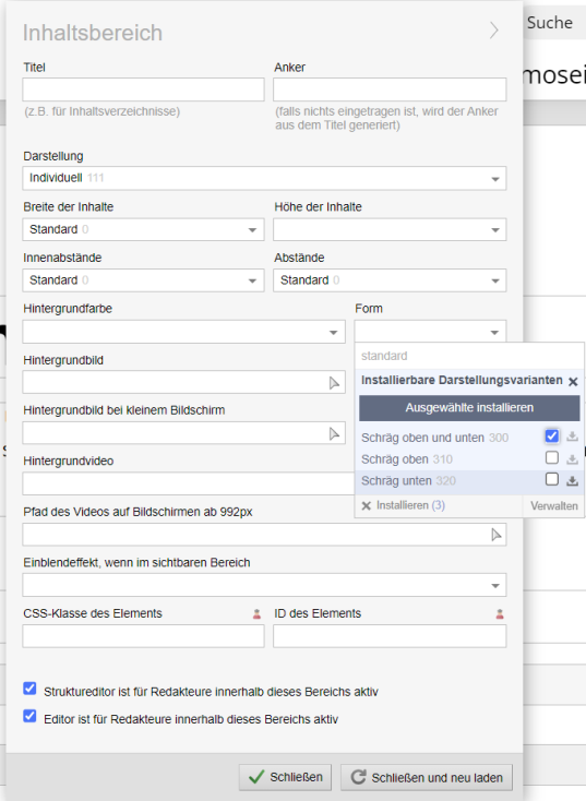 Inhaltsbereiche: So stellen Sie Formen ein