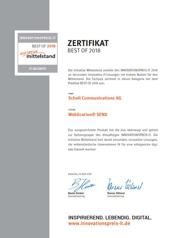 Innovationspreis-IT - Zertifikat