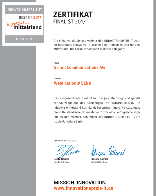 Innovationspreis-IT - Zertifikat