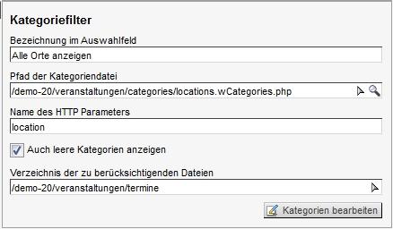 Kategorien Auswahlfilter festlegen