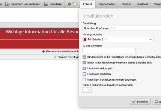 Inhaltsbereich über Kopfbereich aufklappen