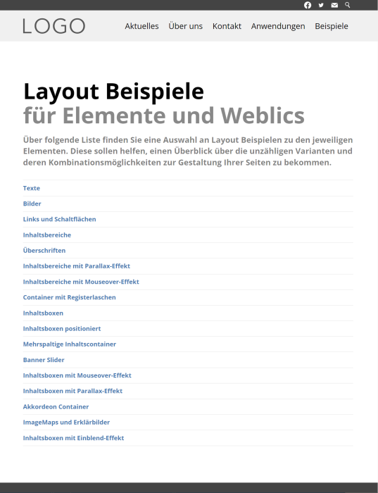 Layout-Beispiele für Elemente und Weblics
