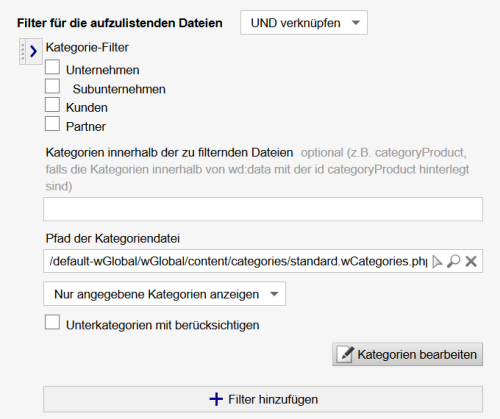 Listeninhalte nach Kategorien Filtern