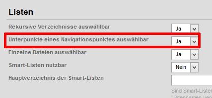 Listen aus Unterpunkten eines Navigationspunktes generieren