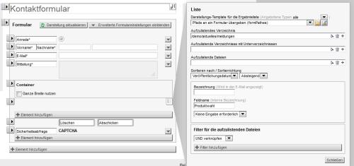 Listen in Formulare konfigurieren