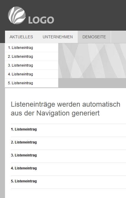 Listeneintraege aus Navigationspunkten generieren - Ansicht in der Website
