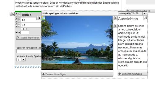 Auswahl des Mehrspaltigen Inhaltscontainers in aus der Weblic-Bibliothek