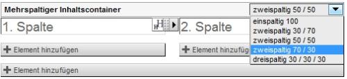 Auswahl des Mehrspaltigen Inhaltscontainers in aus der Weblic-Bibliothek