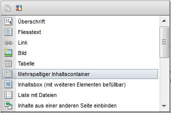 Auswahl des Mehrspaltigen Inhaltscontainers in aus der Weblic-Bibliothek