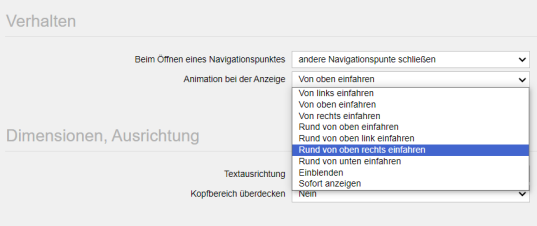 Animationen für Navigationsdarstellung