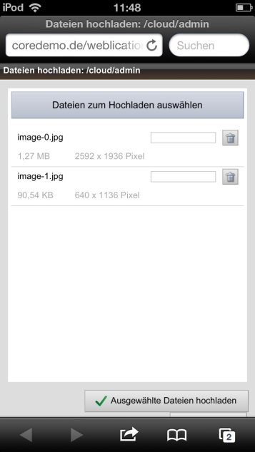 Upload von Bildern und Dateien über Smartphone in Weblication