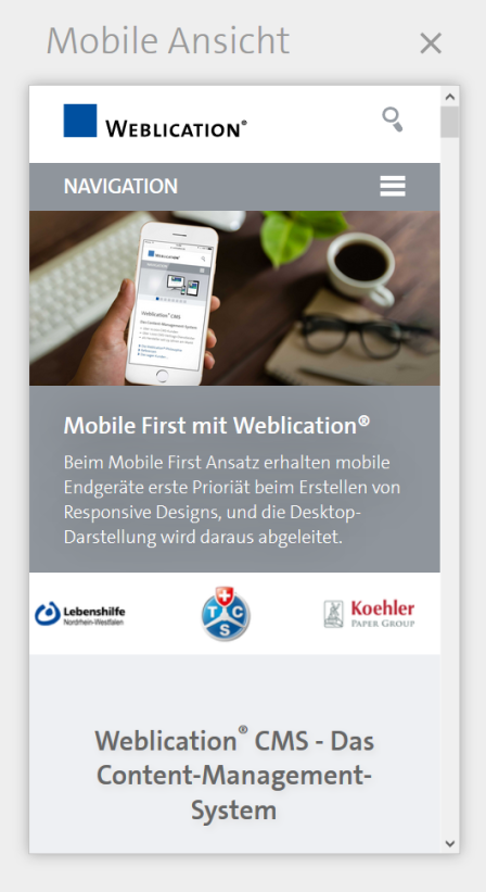 Mobile Ansicht in der Web-Präsenz