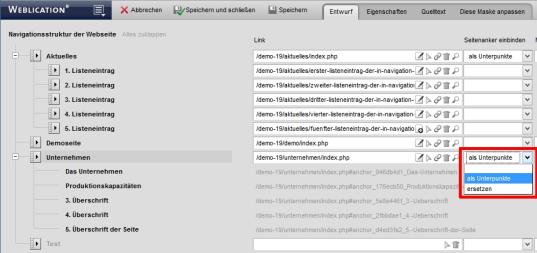 Navigationspunkte aus Überschrften generieren
