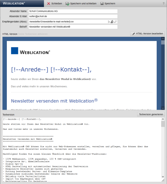 Newsletter versenden mit Weblication®