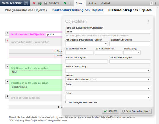 Listendarstellung definieren