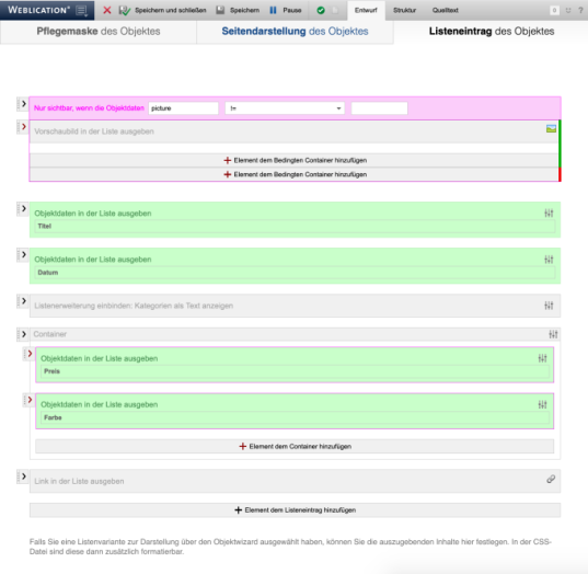 Listeneintrag eines Objektes bearbeiten