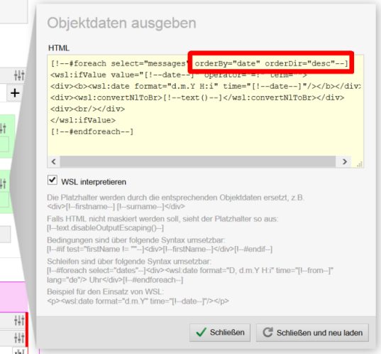Sortierung bei der dynamischen Ausgabe von Mehrfacheinträgen in Objektdaten
