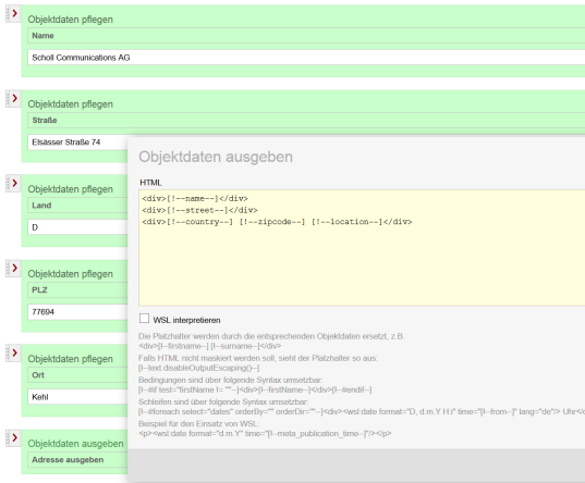 Objektdaten ausgeben