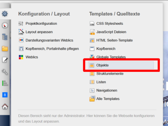 Objektverwaltung aufrufen