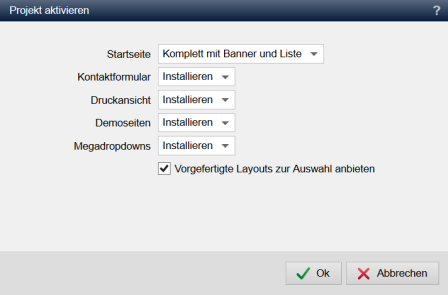 Neue Maske für die Projektinstallation