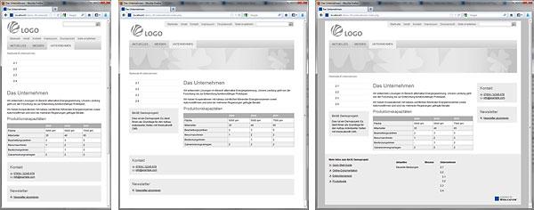 Beispiel Responsiv Webdesign: 3 Auflösungen im direkten Vergleich