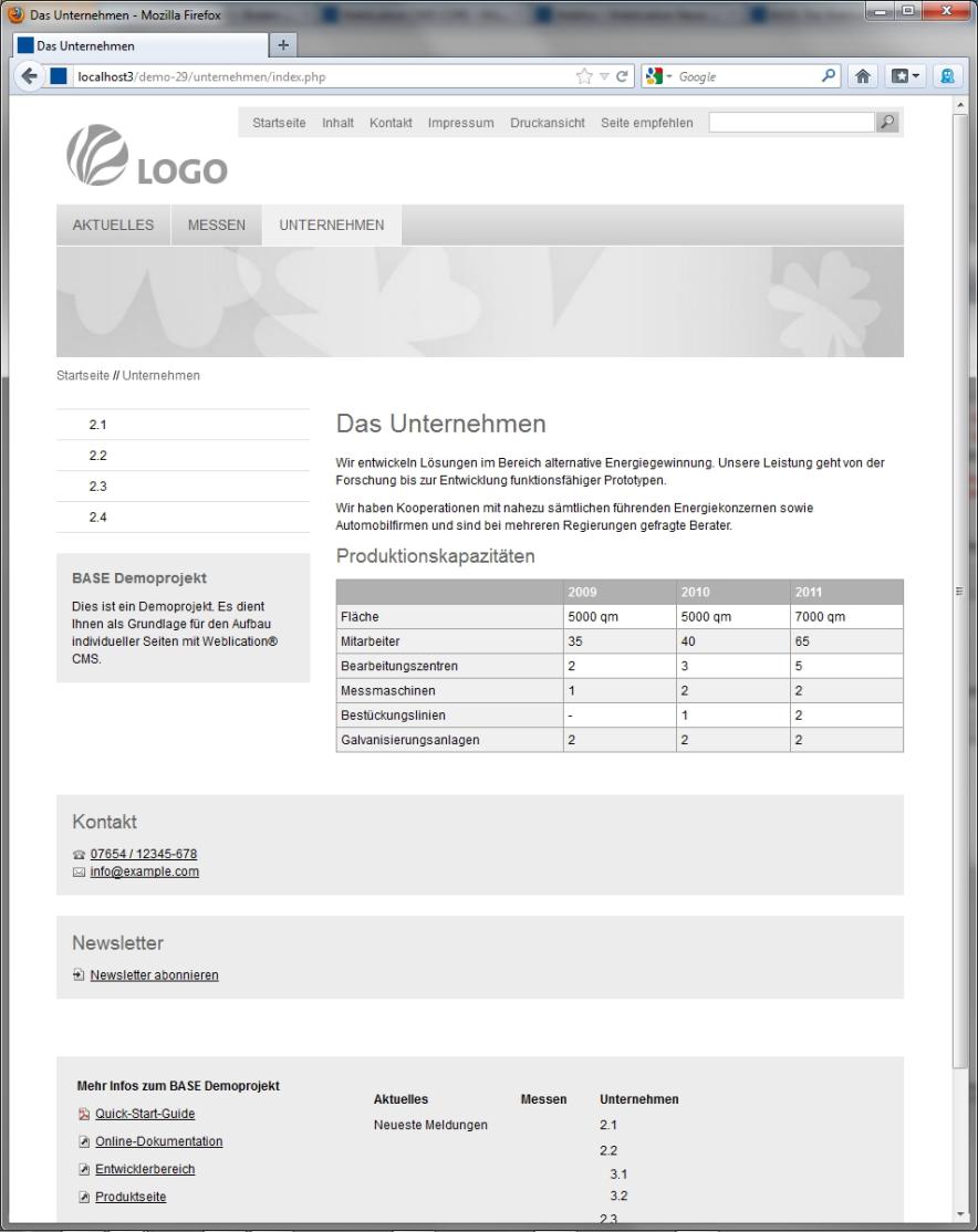 Beispiel Responsiv Webdesign: Große Auflösung