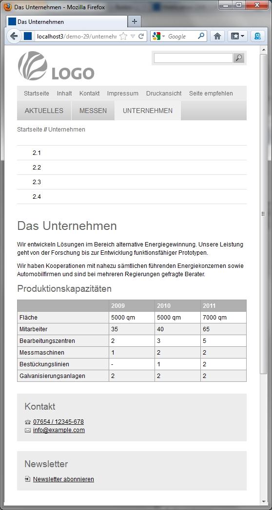 Beispiel Responsiv Webdesign: Große Auflösung