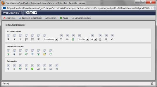 Rollen und WYSIWYG-Profile bearbeiten