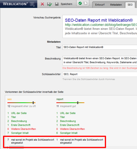 SEO-Daten Report Aufruf für Redakteure