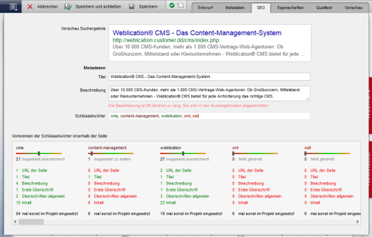 SEO-Ansicht im Editor