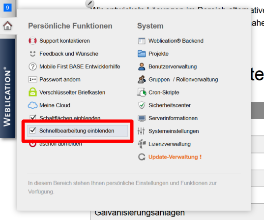 Editor: Schnellbearbeitung separat deaktivierbar