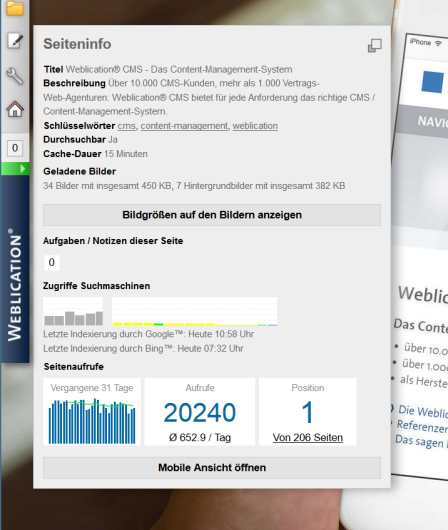 Seiteninfo mit Statistikfunktion