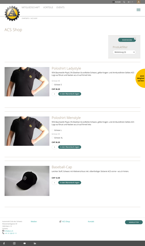 Shop des ACS - Automobil Club der Schweiz