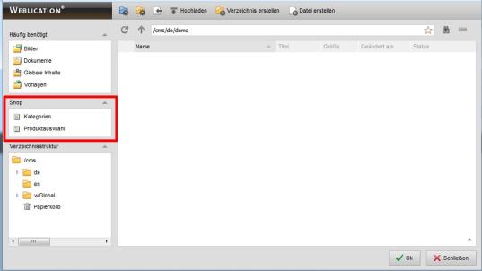 Shop-Kategorien in Weblication