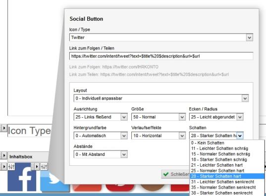 Konfiguration der Social Buttons