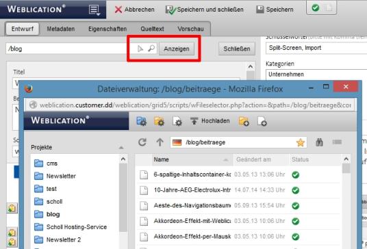Seite auswählen, aus der Elemente übernommen werden sollen