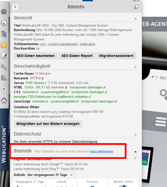 Version 16 Statistik per Klick im Panel aktivieren