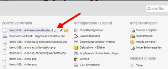 Browse&Edit - Schnellzugriff Strg-e mit Seitenvorschau