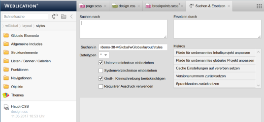 Vordefinierte Makros in Suchen & Ersetzen