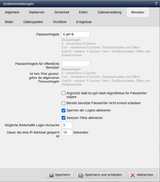 Systemeinstellungen Benutzer: Passwortrichtlinie definieren