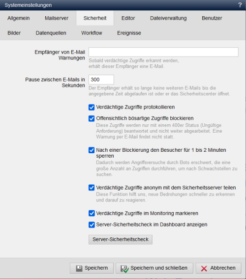 Systemeinstellungen Sicherheit