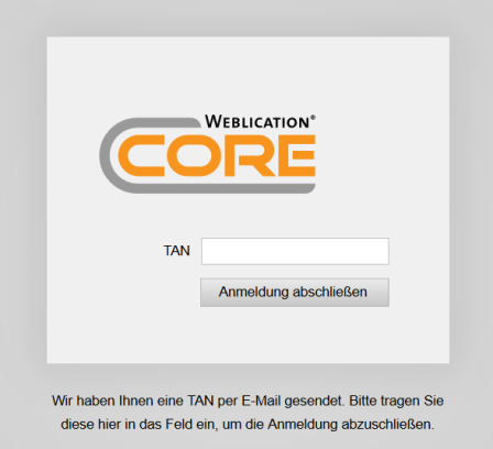 Zwei-Faktor-Authentifizierung: Maske zur Eingabe der TAN